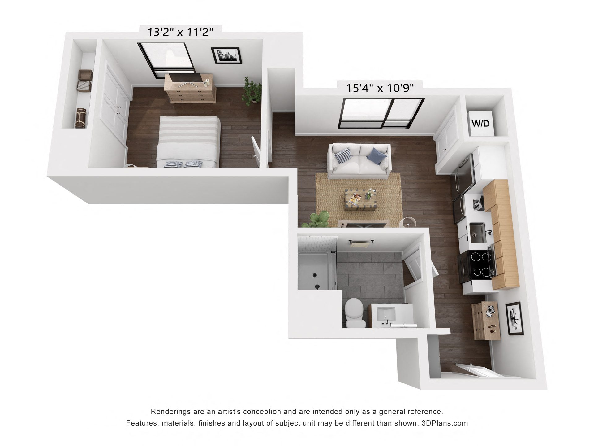 Floor plan for 1 bed, 1 bath, 515 sqft